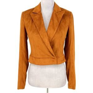 St Olcay Gulsen Jacket Womens 4 Rust Camel Faux Suede Crop Moto Power Shoulder
